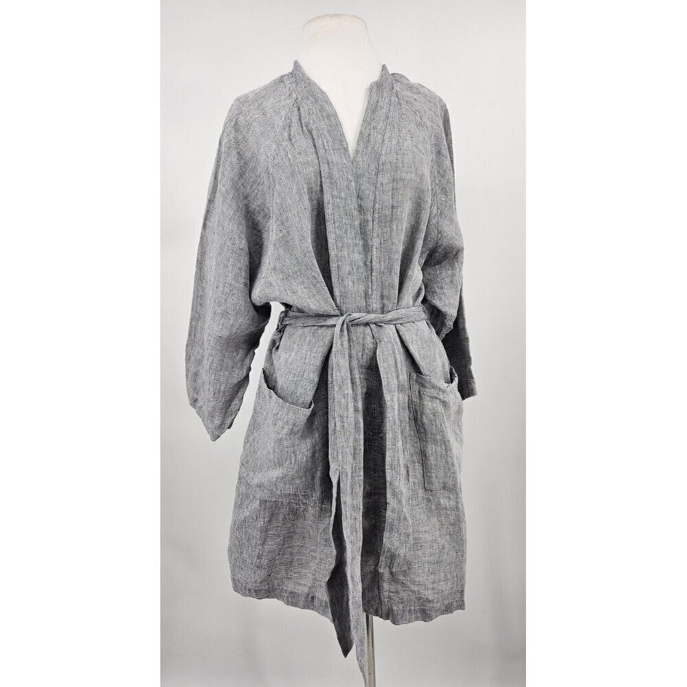 New Brooklinen Linen Robe One Size Charcoal Short Pockets